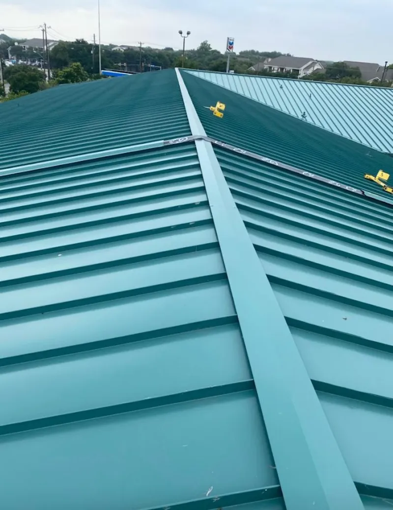 Green commercial metal roof ridge and valley for Metal Roof Repair in Hidden Valley Lake